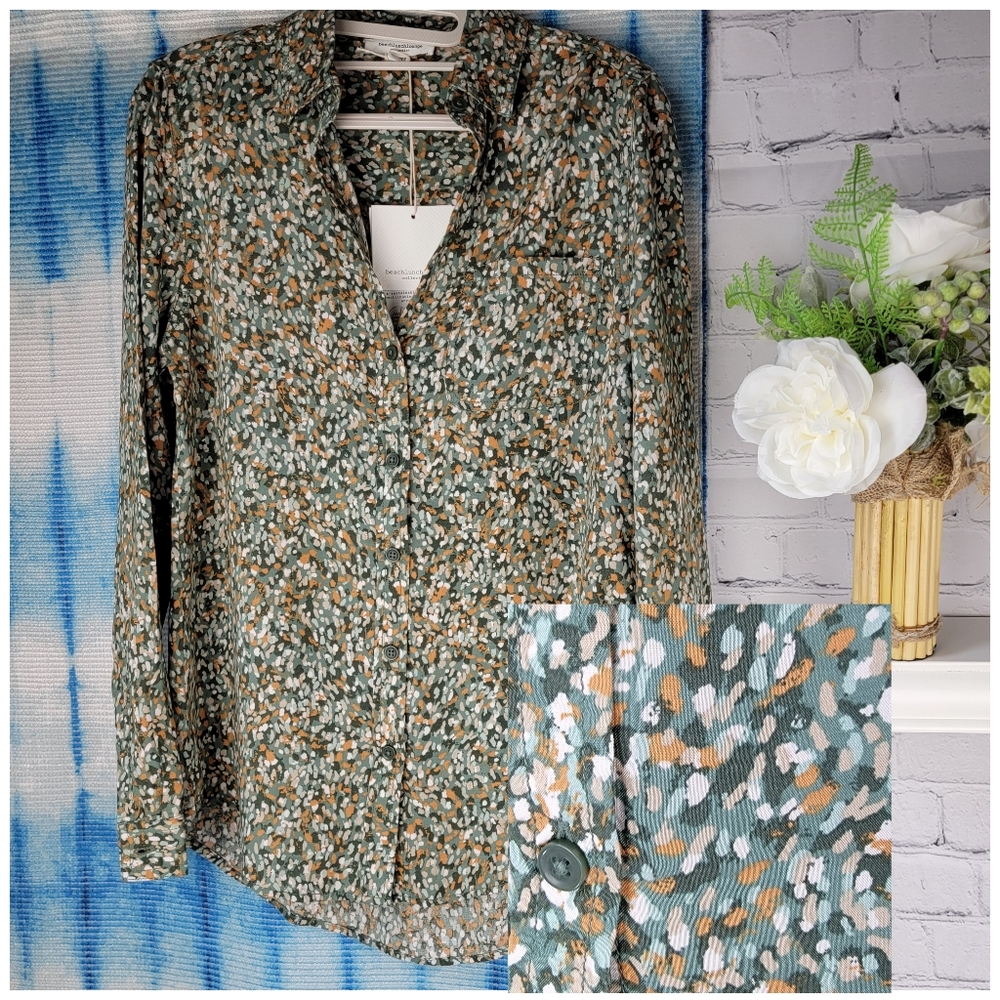 Blouse with Abstract Camo Print - Beachlunchlounge